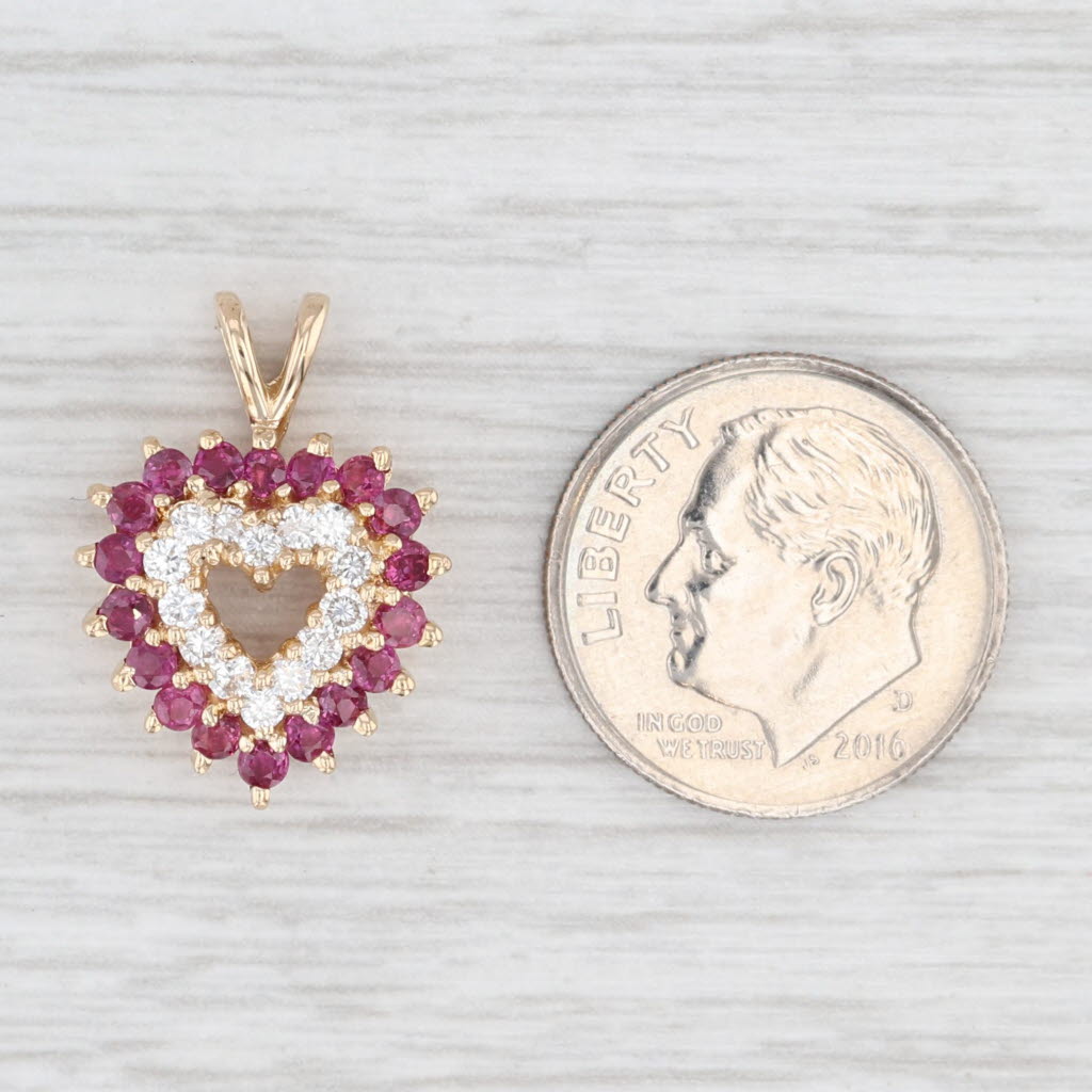Light Gray 0.75ctw Ruby Diamond Open Heart Pendant 14k Yellow Gold Small Drop