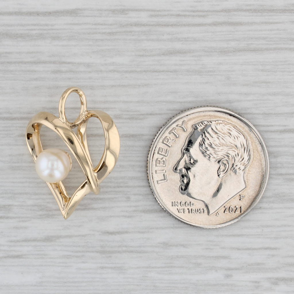 Gray Caged Cultured Pearl Heart Pendant 10k Yellow Gold