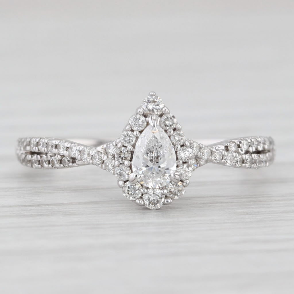Light Gray 0.48ctw Pear Diamond Halo Engagement Ring 14k White Gold Size 6