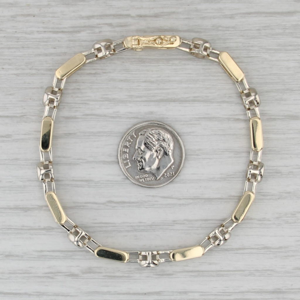 1ctw Diamond Bar & Circle Link Bracelet 14k Yellow White Gold 6.75" 5.7mm