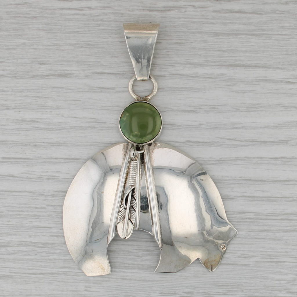 Lena Platero Bear Pendant Green Turquoise Sterling Silver Navajo Native American