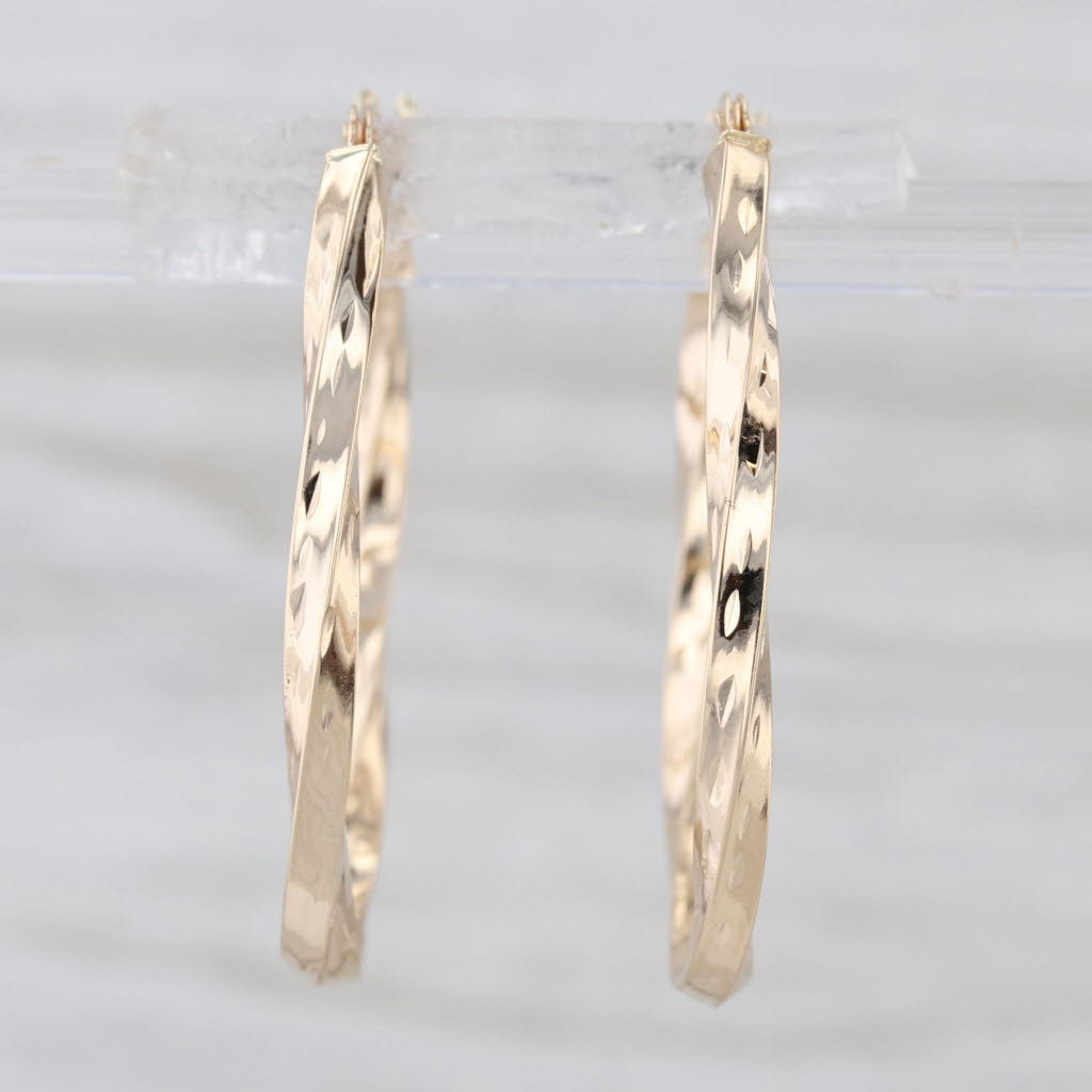 Twist Oval Hoop Earrings 10k Yellow Gold Snap Top Hoops 30.9 x 2.5 mm