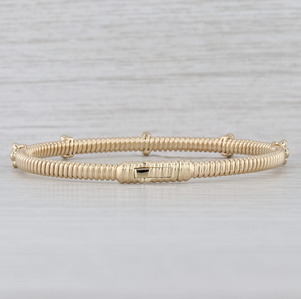 New 0.75ctw Diamond Flower Flexible Bangle Bracelet 14k Yellow Gold 6.75"