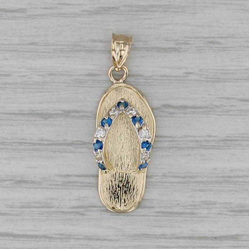 Lab Created Blue Spinel Cubic Zirconia Flip Flop Pendant 10k Yellow Gold