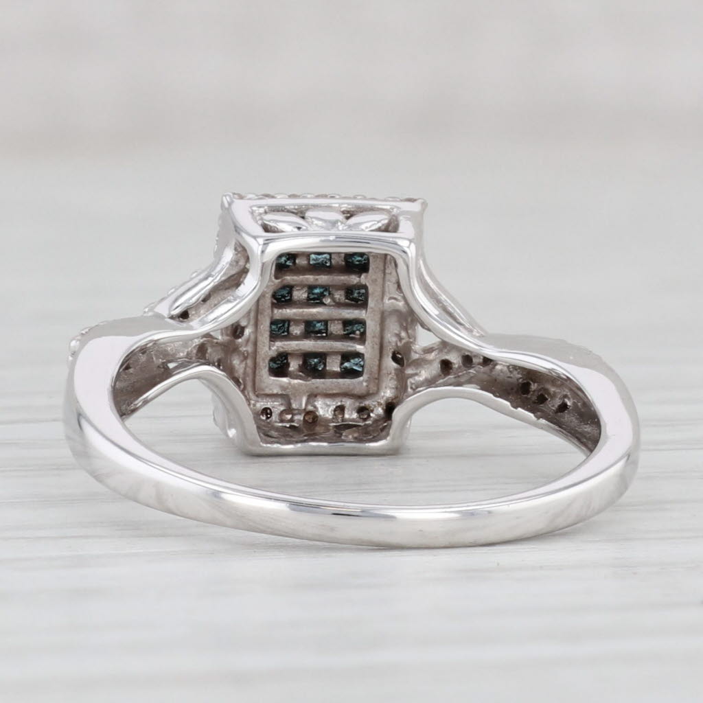 Light Gray 0.44ctw Princess Blue White Diamond Halo Ring 10k White Gold Sz 9.25 Engagement