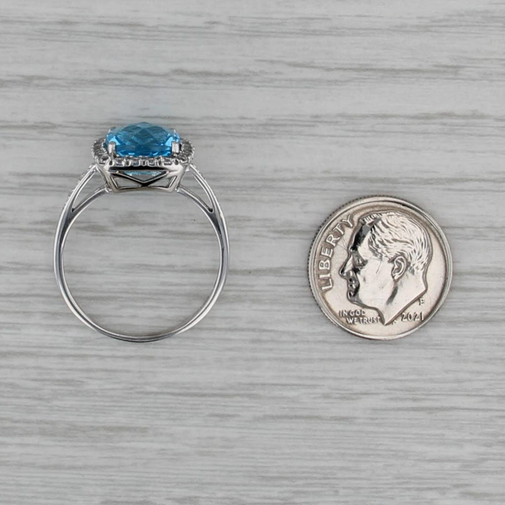4.36ctw Blue White Topaz Diamond Ring 10k White Gold Size 9.25