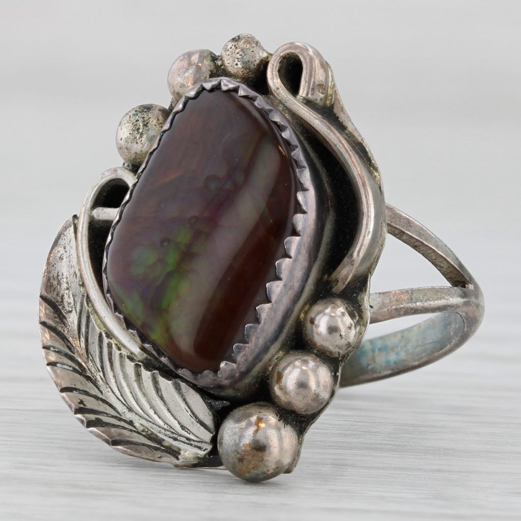 Baroque Fire Agate Ring Sterling Silver Vintage SE Lee Navajo Native American