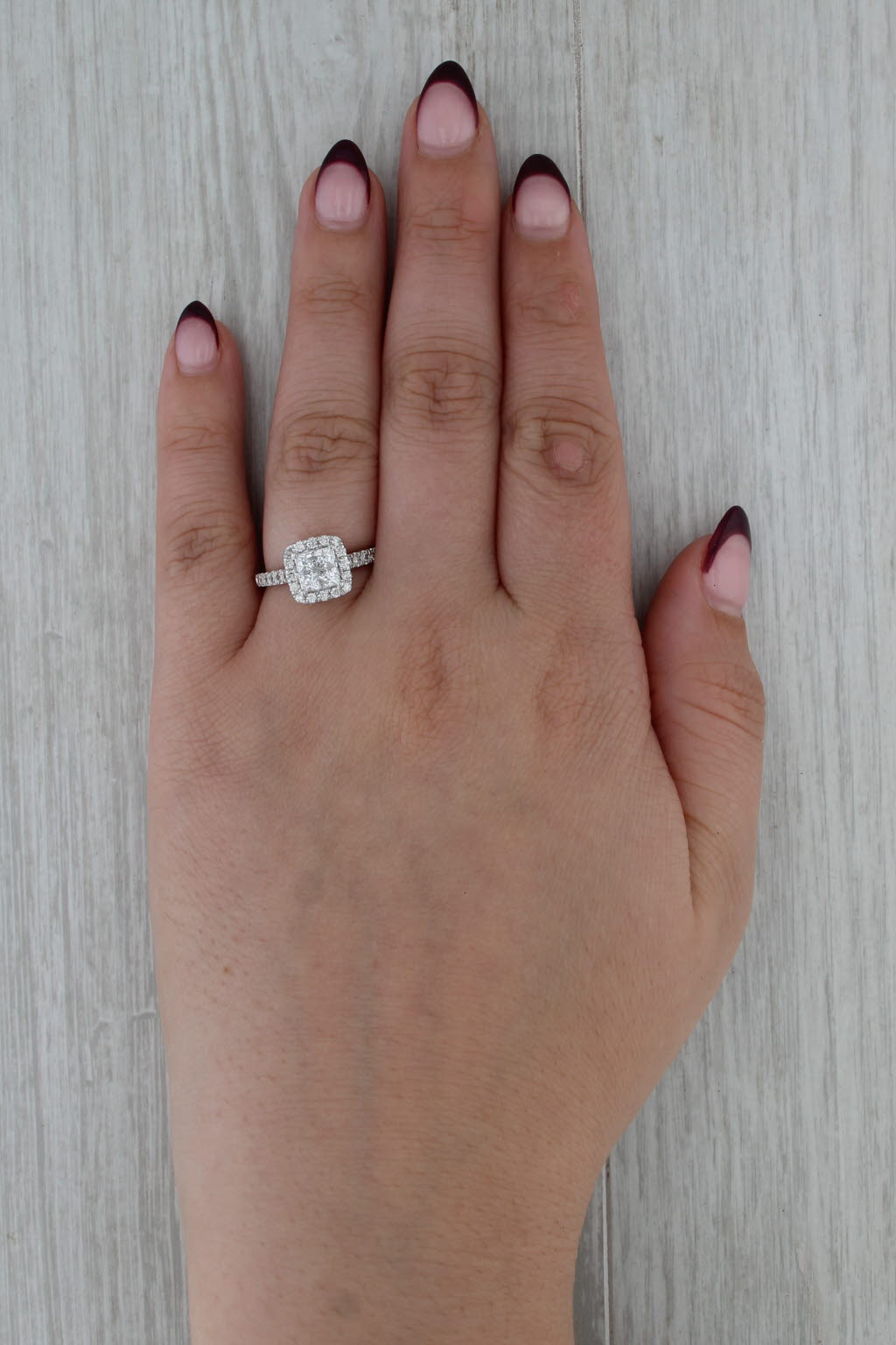 0.89ctw Diamond Princess Halo Engagement Ring 14k White Gold Size 7