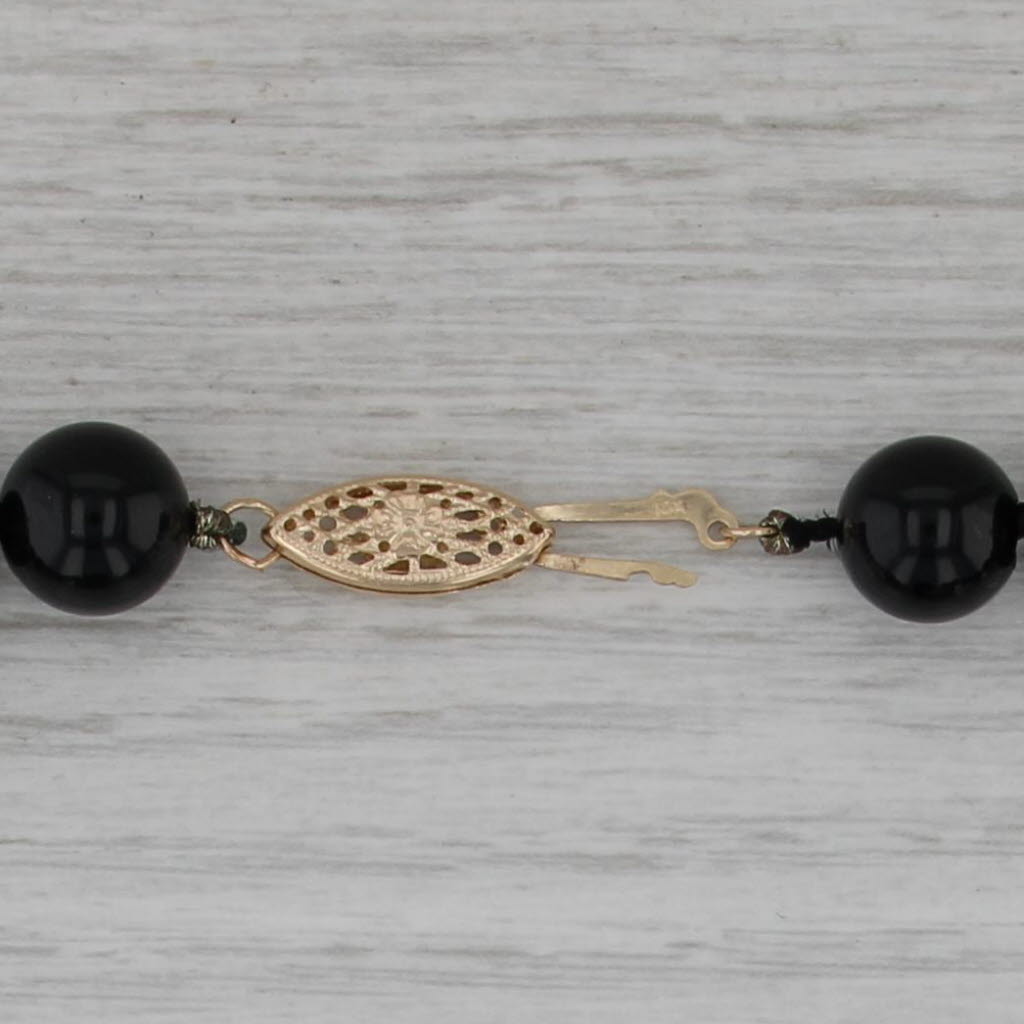 Onyx Agate Cloisonne Bead Strand Necklace 14k Gold 18" Statement