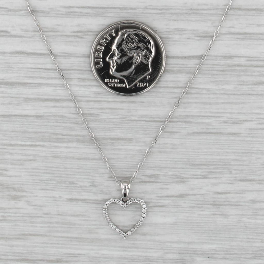 Diamond Open Heart Pendant 10k White Gold Cable Chain 16"-18"
