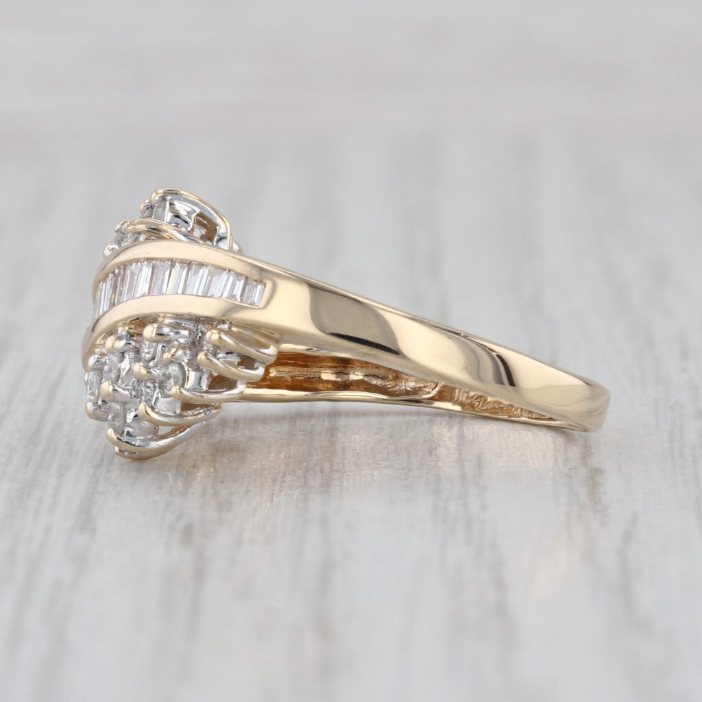 0.97ctw Diamond Cluster Bypass Ring 14k Yellow Gold Wedding Anniversary Size 8.5