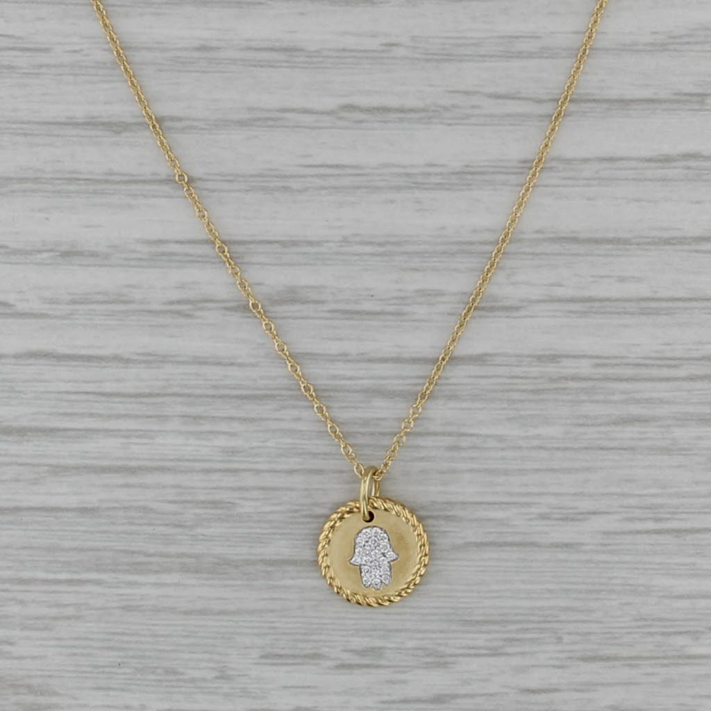 David Yurman Diamond Hamsa Hand Pendant Necklace 18k Yellow Gold Cable Chain