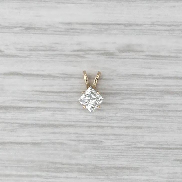 New 0.50ct Diamond Princess Solitaire Pendant 14k Yellow Gold Small Drop