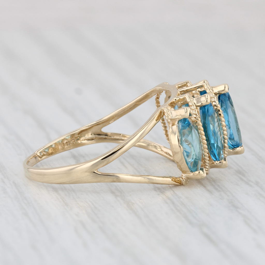 Light Gray 3.90ctw Tiered Marquise Blue Topaz Ring 14k Yellow Gold Size 10.5