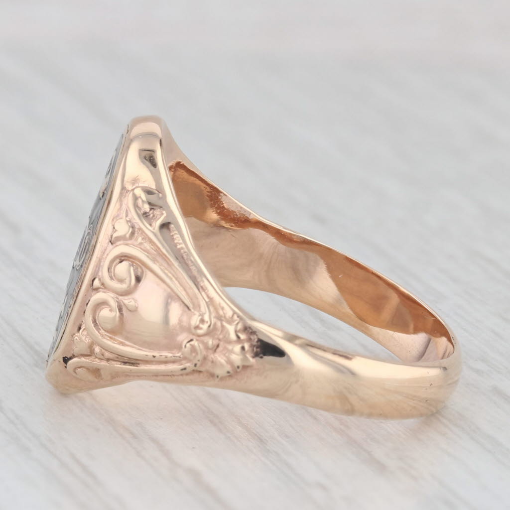 Light Gray Vintage Odd Fellow Ring 10k Yellow Gold Eye FLT Rings Skull Signet Size 10