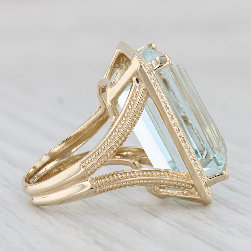 Light Gray 24.45ctw Aquamarine Diamond Halo Ring 14k Yellow Gold Size 6 Cocktail