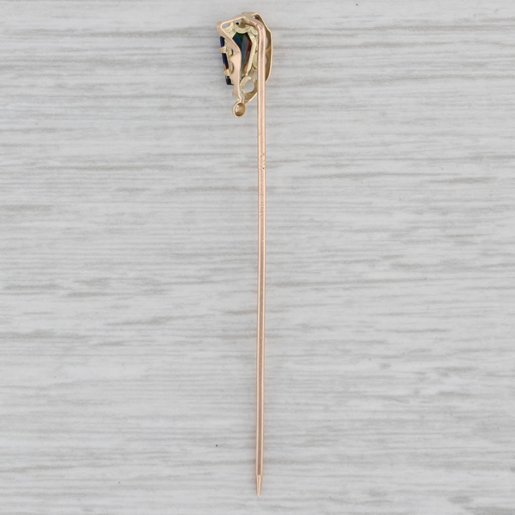 Gray Vintage Multicolor Glass Keystone Stickpin 14k Yellow Gold