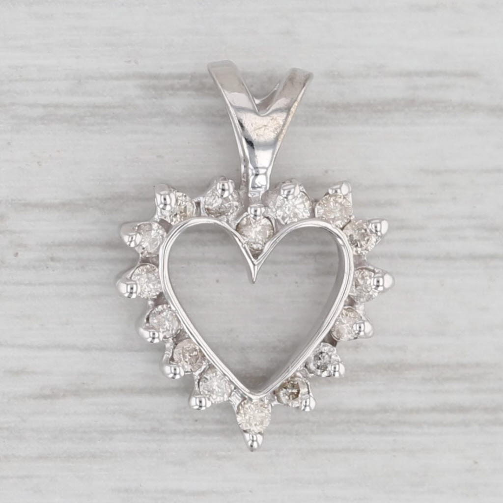 Light Gray 0.23ctw Diamond Open Heart Pendant 14k White Gold Small Drop