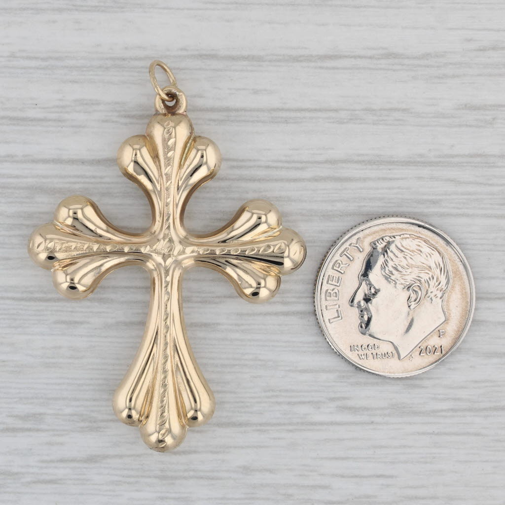 Gray Fancy Cross Pendant 10k Yellow Gold Religious Jewelry