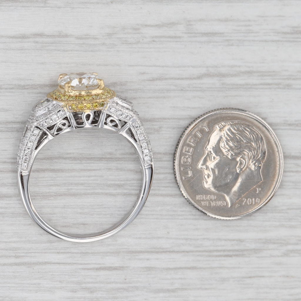 Light Gray 1.87ctw White Yellow Diamond Halo Engagement Ring 18k White Gold Size 8 GIA