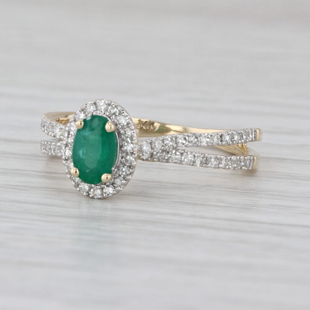 0.79ctw Oval Emerald Diamond Halo Ring 14k Yellow Gold Size 7.25 Engagement