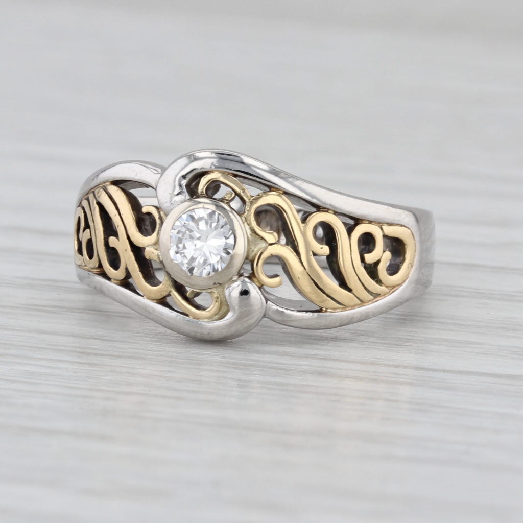 0.29ct Diamond Solitaire Ornate Openwork Ring Platinum 18k Gold Size 6.5