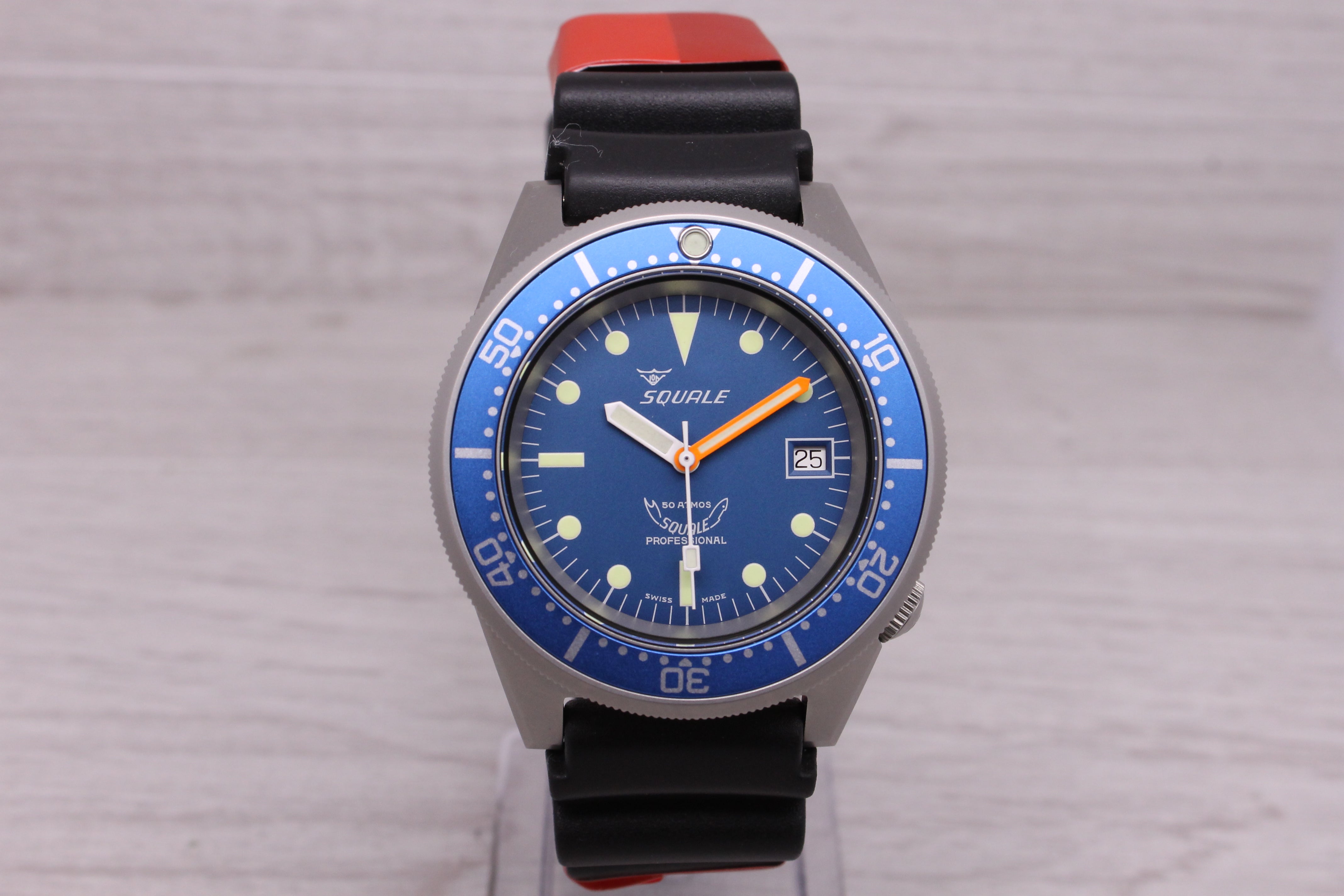 Dark Gray Squale 1521 Blasted Blue 42mm Steel Automatic Divers Watch Bracelet w Box Strap