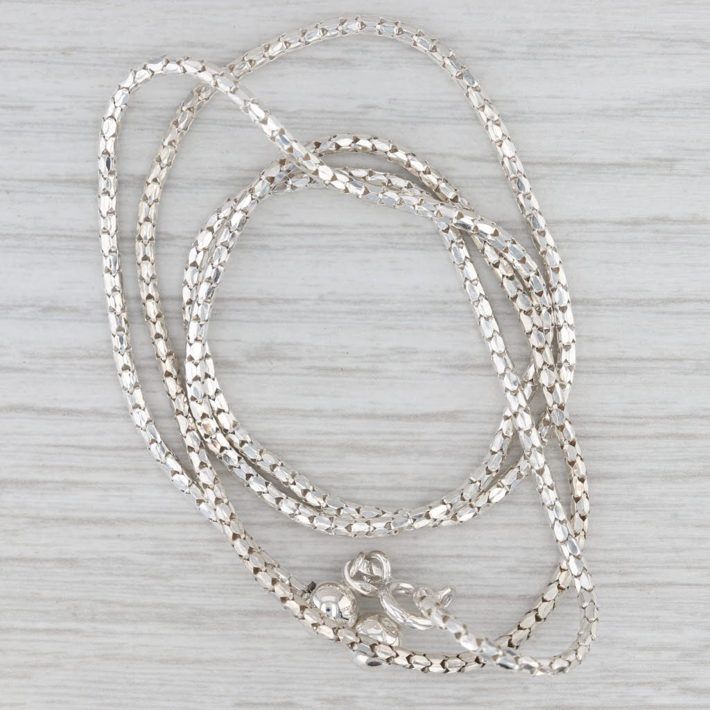 Light Gray Tube Chain Necklace Sterling Silver 24.25" Adjustable Bead Slide 1.9mm