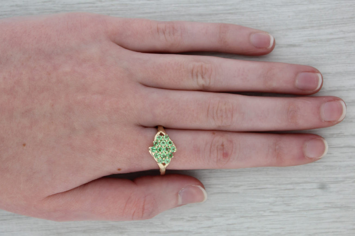 1.10ctw Mint Green Garnet Cluster Ring 14k Yellow Gold Size 8.25