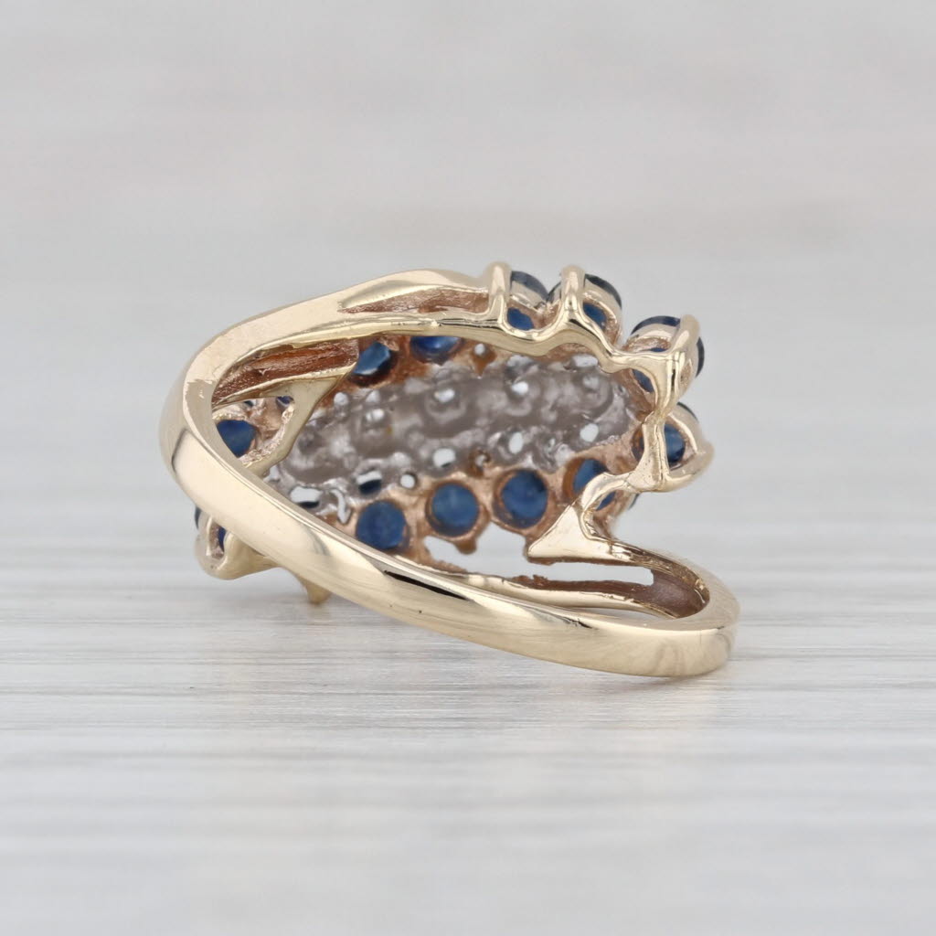 1.05ctw Sapphire Diamond Cluster Bypass Ring 10k Yellow Gold Size 5.5