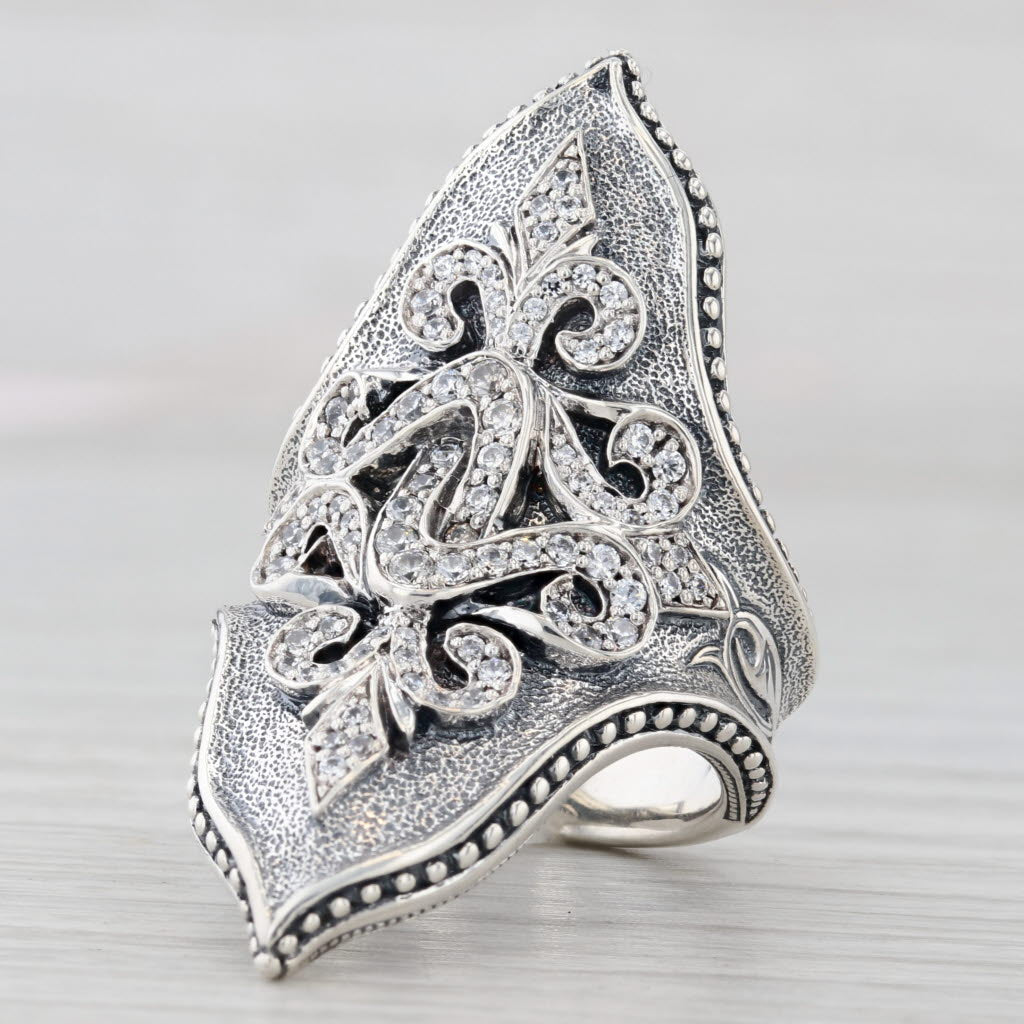 Light Gray Scott Kay Ornate Cubic Zirconia Statement Ring Sterling Silver Size 5