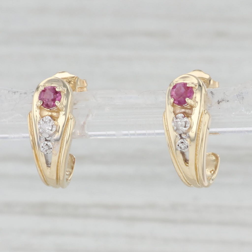 Light Gray 0.16ctw Ruby Diamond J-Hook Earrings 14k Yellow Gold Pierced Drops
