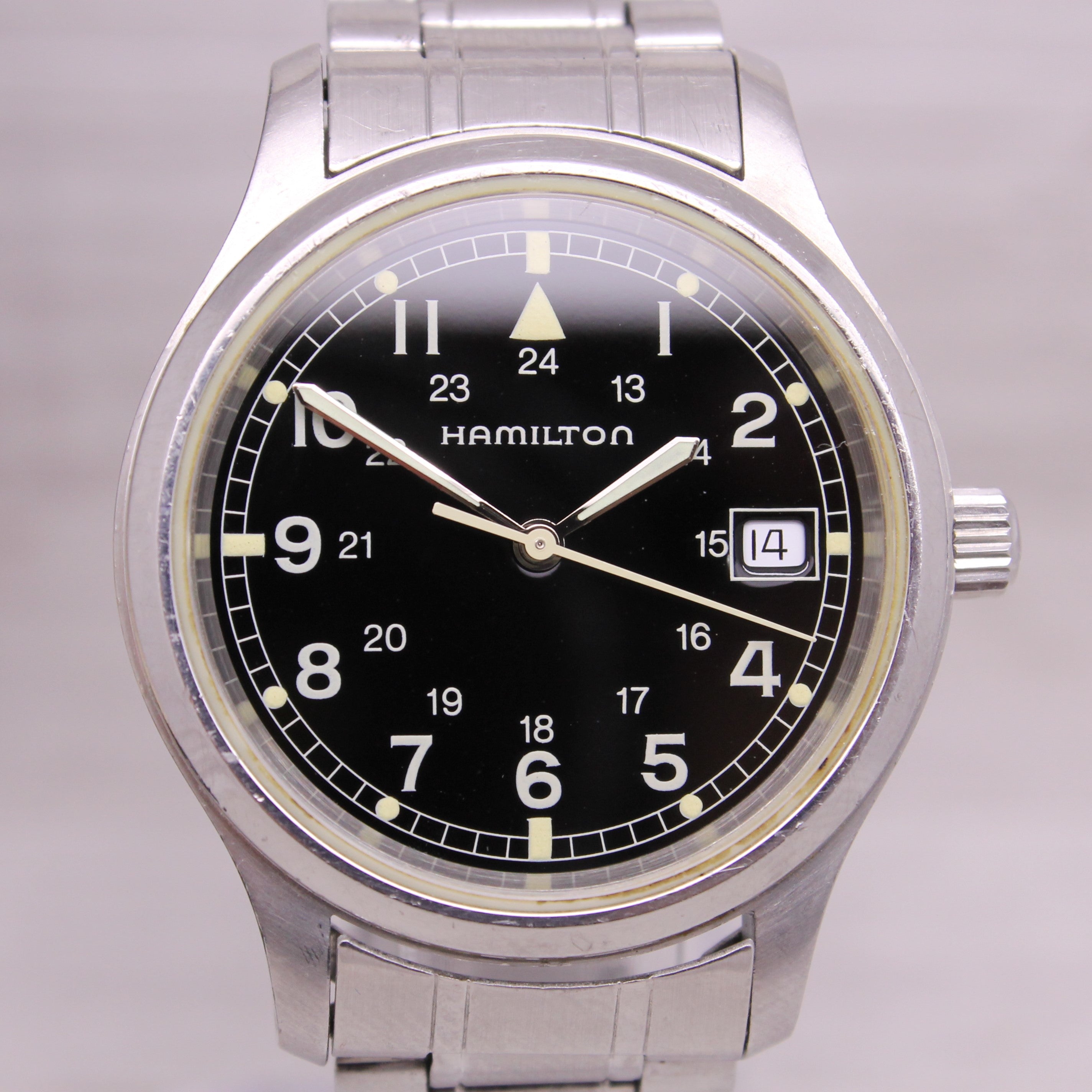 Gray Vintage 1980’s Hamilton ref.8787 36mm Stainless Steel Mens Quartz Watch w Box