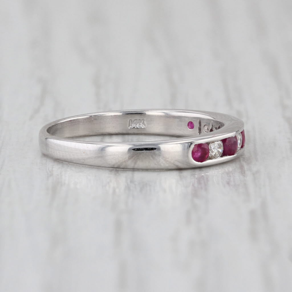 0.40ctw Diamond Ruby Wedding Band 14k White Gold Size 6.5 Stackable Wedding Band