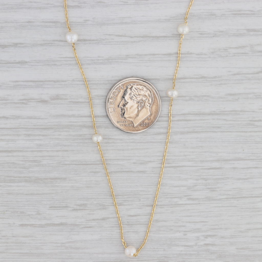 Gray Cultured Pearl Station Necklace 14k Yellow Gold 16.25” Cable Chain