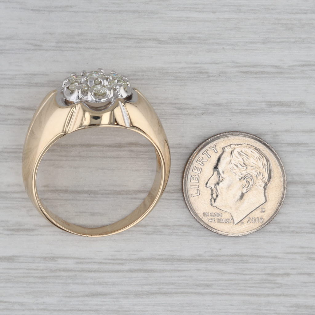 14ctw Vintage Diamond Cluster Belcher Setting Ring 14k Yellow Gold Size 11.5