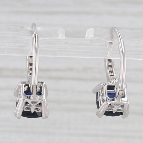 Lab Created Blue Sapphire Diamond Drop Earrings 14k White Gold Lever Backs