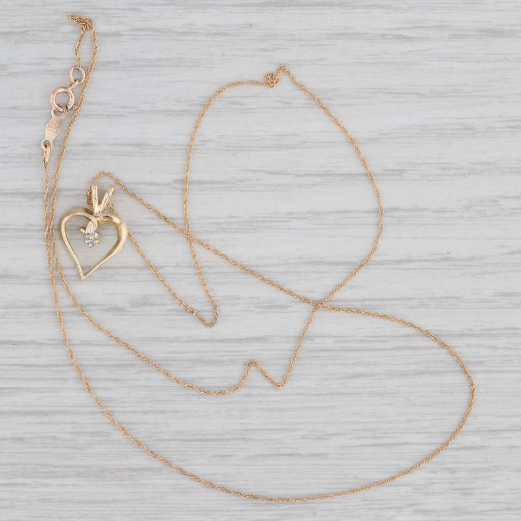 Light Gray Diamond Open Heart Pendant Necklace 10k Yellow Gold 18" Rope Chain