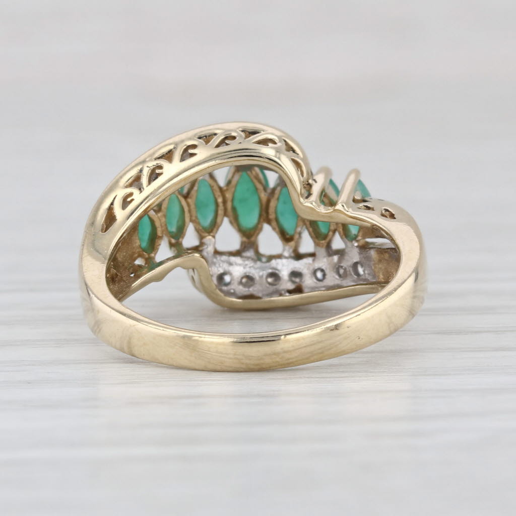 0.87ctw Tiered Emerald Diamond Bypass Ring 10k Yellow Gold Size 7
