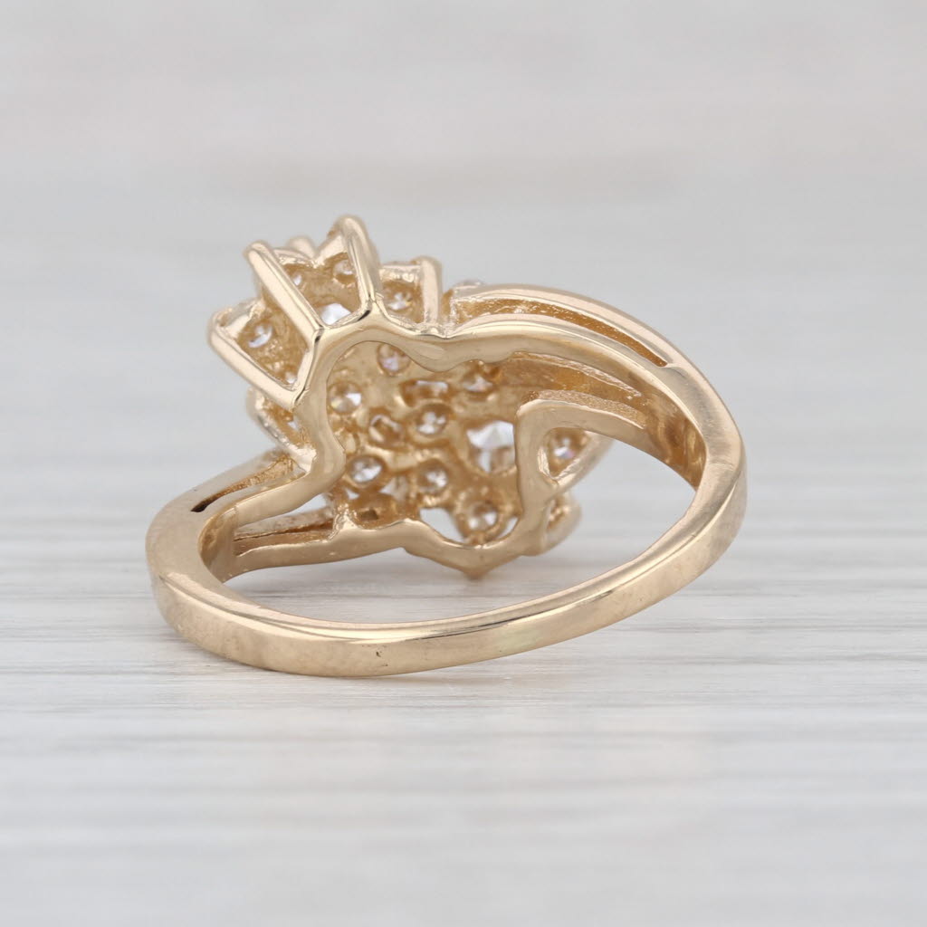0.65ctw Diamond Flower Bypass Ring 14k Yellow Gold Size 5.5