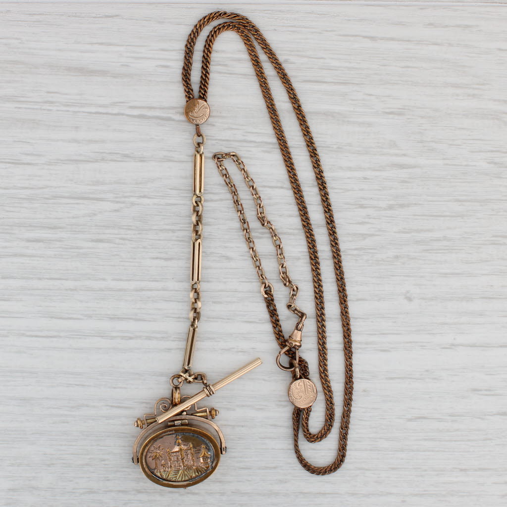 Light Gray Antique Slide Necklace Fob Pendant Locket Gold Filled