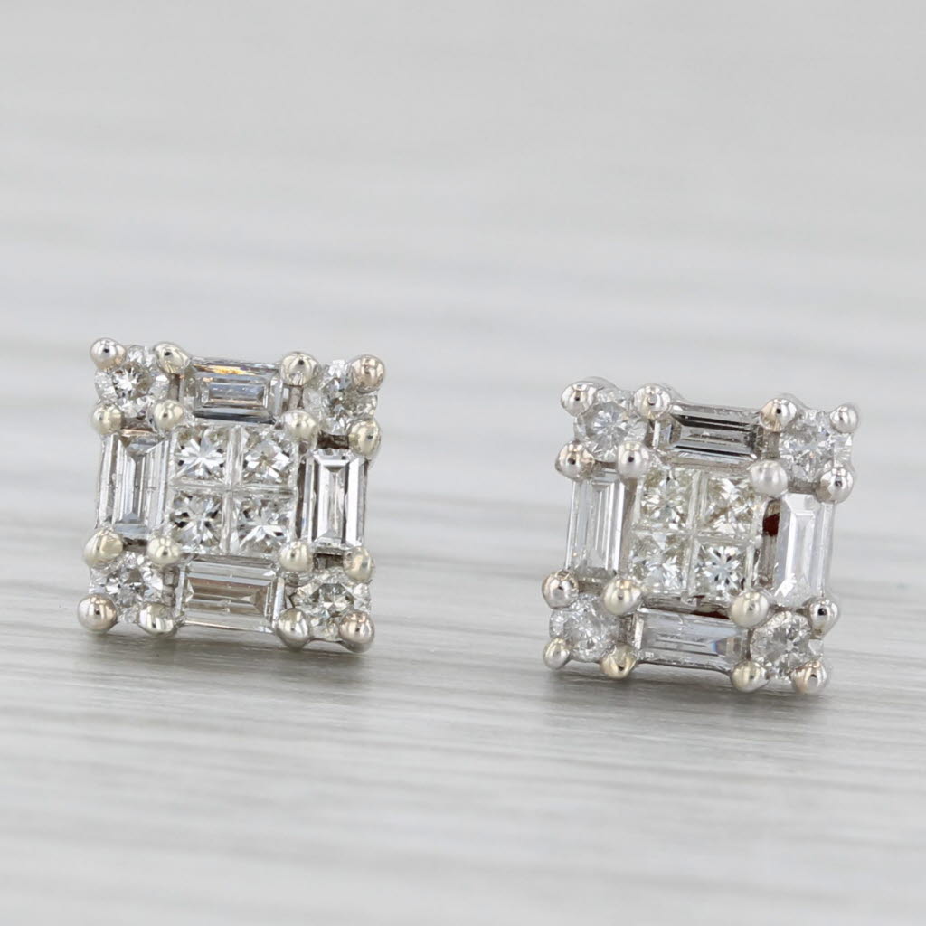 Light Gray 0.42ctw Princess Halo Stud Earrings 14k White Gold