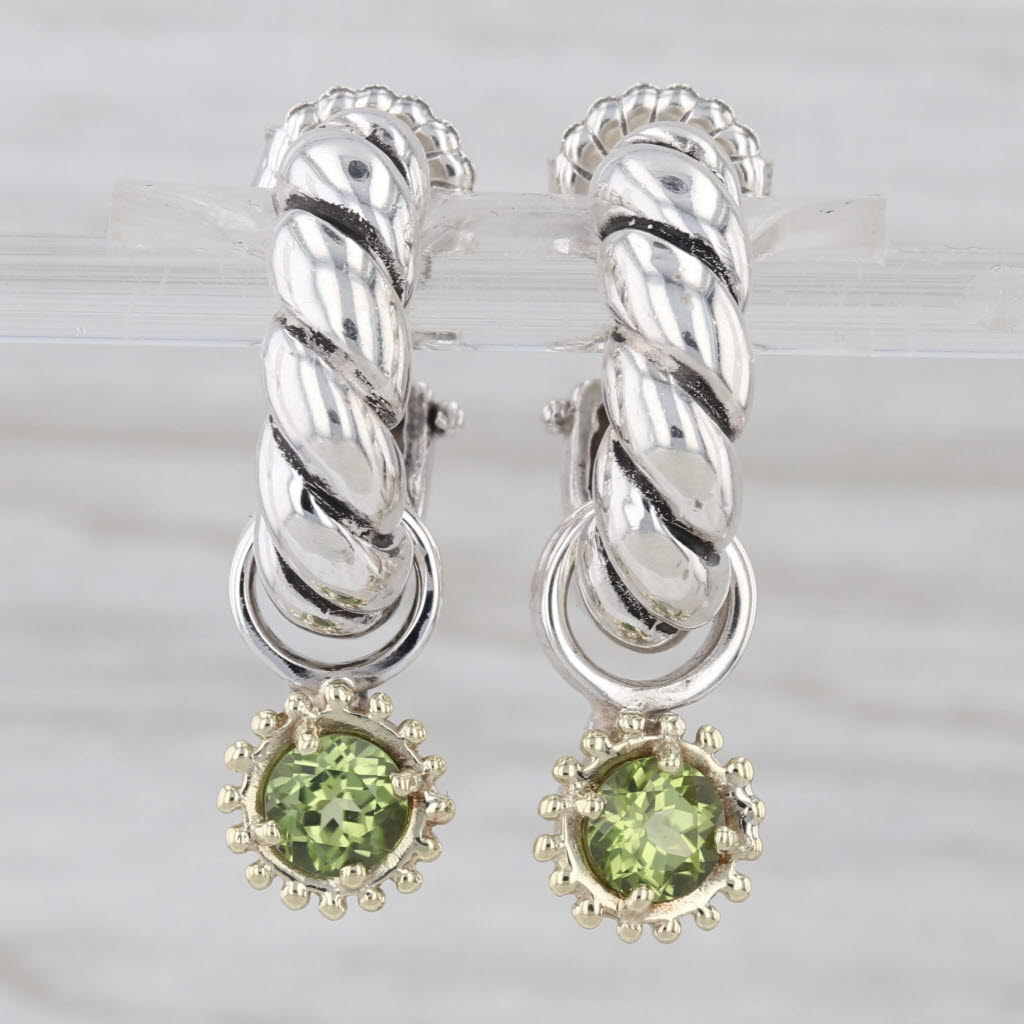 Convertible 1ctw Peridot Charm Hoop Earrings Sterling Silver 14k Gold Drops