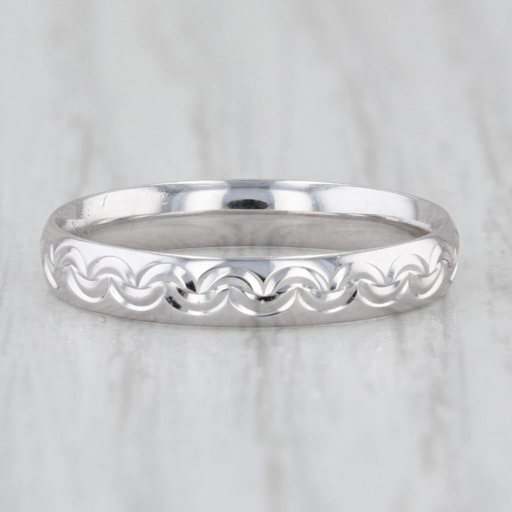 Woven Pattern Band Ring 14k White Gold Size 5 Stackable Wedding