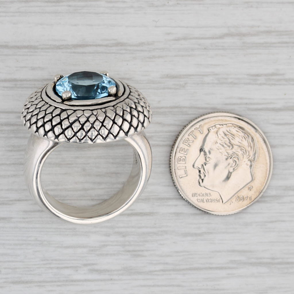 Gray 4.10ct Round Blue Topaz Solitaire Ring Sterling Silver Size 6 Statement