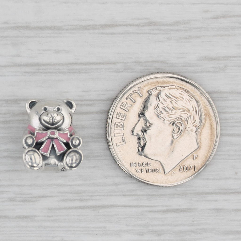 Gray Authentic Pandora Baby Girl Teddy Bear Charm 791124EN24 Pink Enamel Silver