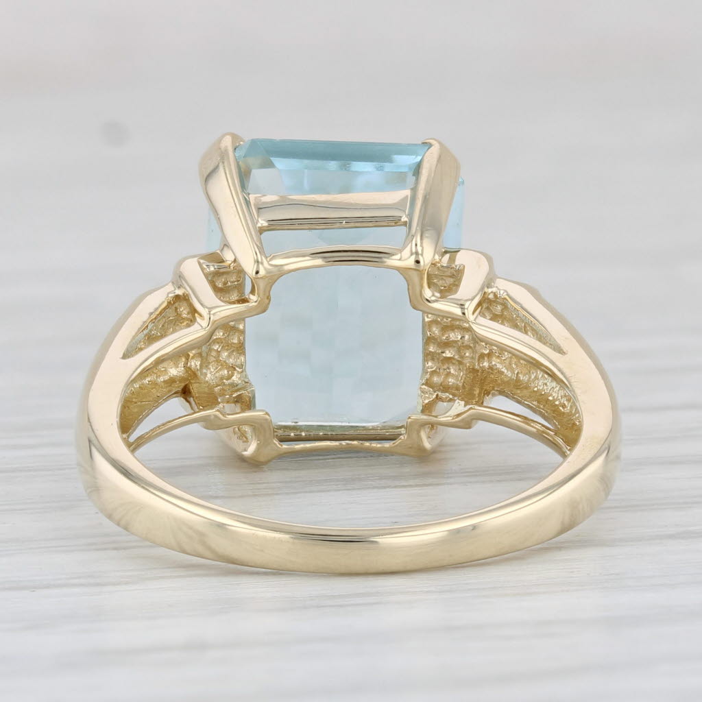 Light Gray 5.25ct Aquamarine Ring 14k Yellow Gold Size 6.75 Emerald Cut Solitaire