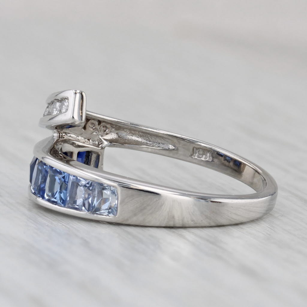 Gray 1.22ctw Lab Created Sapphire Diamond Bypass Ring 10k White Gold Size 7
