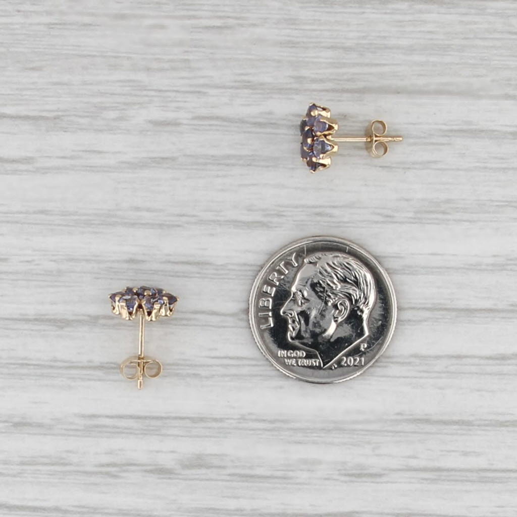 1.10ctw Tanzanite Flower Stud Earrings 14k Yellow Gold Small Studs