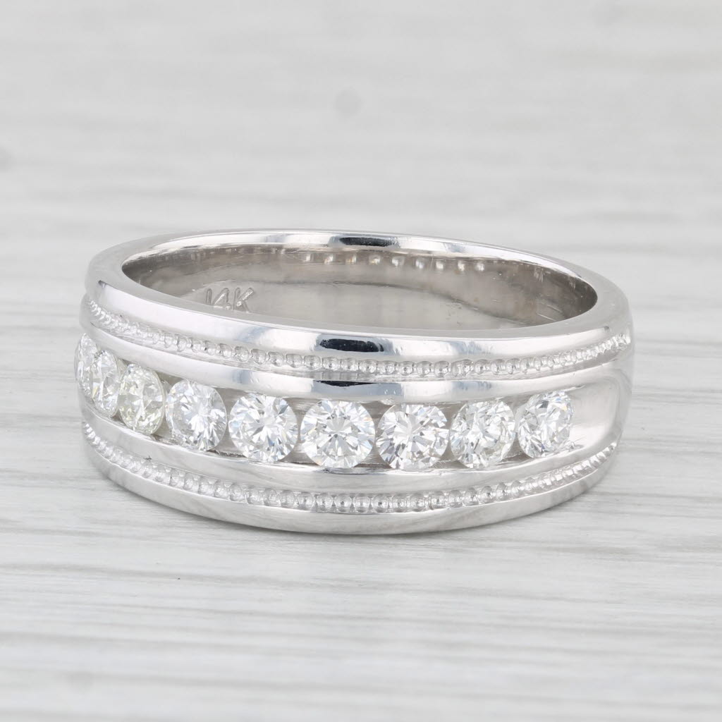 Light Gray 0.73ctw Men's Diamond Wedding Band 14k White Gold Size 8.5